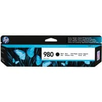 HP 980 black ink cartridge box with blue butterfly design and product details on the front.