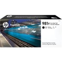 HP 981Y black ink cartridge box with blue train image, PageWide branding, and extra high yield label.