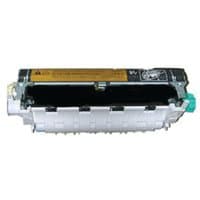 HP LJ4250/4350 Fuser Unit, white casing, black central roller, green latch, and yellow caution label.