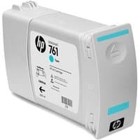 Gray HP No.761 Cyan Ink Cartridge, 400ml, with blue label accents and HP logo on the front.