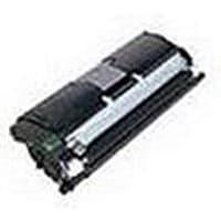 Black Konica Minolta 1710589-004 toner cartridge with rectangular shape and white label on top.