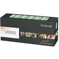 Black Lexmark toner cartridge box with colorful graphic strip and white label, model 73B20Y0, yellow toner.