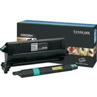 Black Lexmark C9202KH toner cartridge with rectangular design, next to branded packaging box.