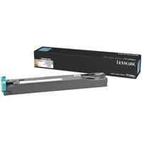 Gray Lexmark C950X76G waste toner bottle with teal cap, next to black packaging box.