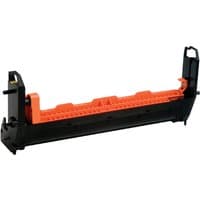 Black and orange OKI 41514709 yellow drum unit with rectangular shape and side handles.