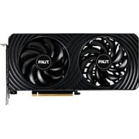 Black Palit GeForce RTX 5050 Dual OC graphics card with dual fans and sleek curved design.