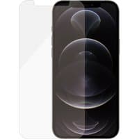 Clear PanzerGlass screen protector for iPhone 12/12 Pro, standard fit, with rounded edges and cutout for front camera.