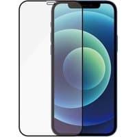 PanzerGlass screen protector for iPhone 12 Mini, edge-to-edge design, transparent with black border.