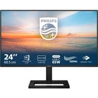 Black Philips 24" Full HD LCD monitor with slim bezels, rectangular stand, and ocean-themed screen display.