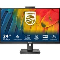 Black Philips 24" Full HD LCD monitor with slim bezels, built-in webcam, and rectangular stand base.