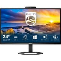 Black Philips 24" Full HD LCD monitor with slim bezels, USB-C port, built-in speaker, and LowBlue Mode feature.