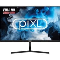 Black piXL 21.5" Full HD monitor with thin bezel, 100Hz refresh rate, and blue smoke background on screen.