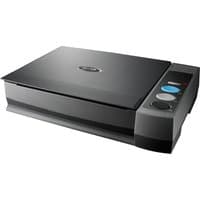 Black Plustek OpticBook 3800L flatbed scanner with control buttons on the side, sleek design, 1200 x 1200 DPI.