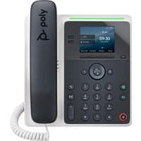 Poly Edge E100 IP Phone, black and gray with LCD screen, numeric keypad, and PoE-enabled, by Poly.
