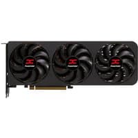 Black PowerColor Reaper Radeon RX 9070 XT graphics card with three cooling fans and red logo accents.