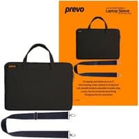 Black PREVO laptop sleeve case, 15.6", with handles and detachable shoulder strap, sleek and minimalist design.