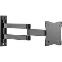 Black ProperAV TV bracket with swing arm, tilt, and swivel features for 13-28" screens, robust metal construction.