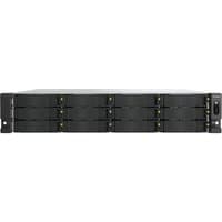 Black QNAP TS-H1277AXU-RP NAS Rack, 2U, with multiple drive bays, sleek front panel, and power button on the right.