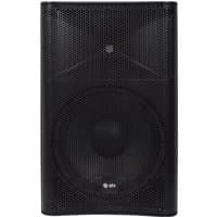 Black QTX QUEST-12 passive PA cabinet with mesh grille and SpeakOn connection, featuring a 400W speaker.