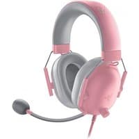 Pink Razer Blackshark V2 X wired gaming headset with headband, large ear cups, and attached microphone.