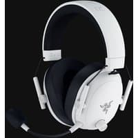 White Razer BlackShark V3 gaming headset with head-band, detachable mic, USB Type-A, Bluetooth connectivity.