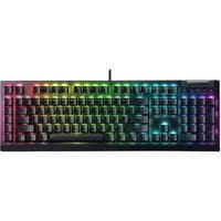 Black Razer BlackWidow V4 X gaming keyboard with RGB backlit keys, UK layout, and USB connection.