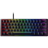 Razer Huntsman Mini keyboard with black keys, RGB backlighting, and compact 60% layout, featuring clicky optical switches.