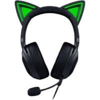 Black Razer Kraken Kitty V2 headset with green LED cat ears, wired, head-band design, USB Type-A connection.