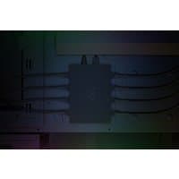 Black Razer PWM PC fan controller with multiple cable connections and LED lighting, mounted in a computer case.