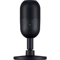 Black Razer Seiren V3 Mini table microphone with cylindrical mesh top and sturdy round base.
