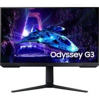 Samsung 27" Odyssey G30D gaming monitor, FHD display, sleek black frame, futuristic spaceship on screen.