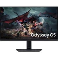 Samsung 27" Odyssey G50D QHD gaming monitor with thin bezels, 180Hz refresh rate, and vivid fantasy game display.