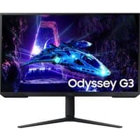 Samsung 32" Odyssey G30D gaming monitor, FHD, 180Hz, with sleek black design and vibrant sci-fi spaceship display.