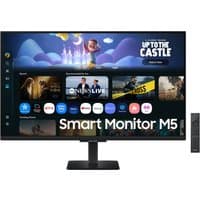 32" Samsung Smart Monitor M5 with black frame, FHD display, streaming apps, and remote control.