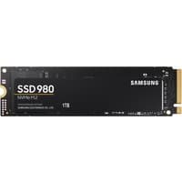 Black Samsung 980 1TB NVMe SSD with gold connector, labeled SSD980, PCIe 3.0, V-NAND technology.