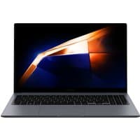 Samsung Galaxy Book4 laptop, 15.6-inch, sleek silver design, black keyboard, vibrant display with abstract orange pattern.