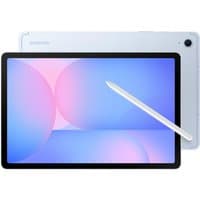Blue Samsung Galaxy Tab S10 FE+ 13.1-inch tablet, 128GB, Wi-Fi, with stylus, sleek design, thin bezels.