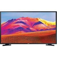 Black Samsung 32" Full HD Smart TV with thin bezels, displaying a vibrant mountain landscape.