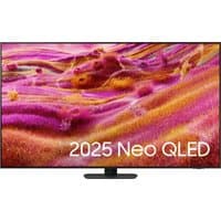 85" Samsung Neo QLED 4K Smart TV with thin black bezel and vibrant abstract display.