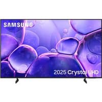 Samsung 43" U8020F 4K HDR LED Smart TV with thin black bezel and vibrant purple abstract display.