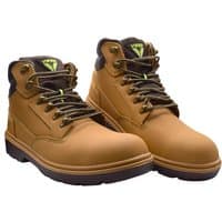 Tan Scan Desert Viper S3 safety boots, UK 9, with black laces, padded collar, and rugged soles.
