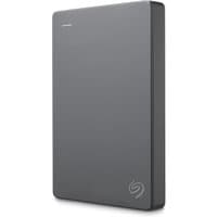 Gray Seagate Basic external hard drive 4TB, slim rectangular design, Seagate logo on bottom corner.