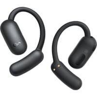 Black Soundcore AeroFit 2 wireless open-ear headphones with curved design and Bluetooth connectivity.