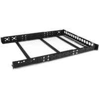 Black 1U server rack rails with adjustable depth, perforated sides, and mounting holes by StarTech.com