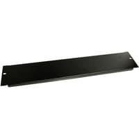 Black 2U rack blank panel for 19-inch server racks, rectangular metal with mounting holes on each end.