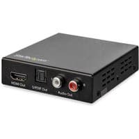 Black StarTech.com 4K HDMI audio extractor with HDMI, SPDIF, and RCA audio outputs, compact rectangular design.