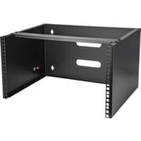 Black StarTech.com 6U wall mount network rack, 14-inch deep, low profile, open frame design with vented sides.