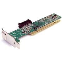 Green StarTech.com PCI to PCI Express adapter card with gold connectors and silver bracket.