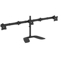 Black StarTech.com triple-monitor stand with articulating arms and sturdy V-shaped base.