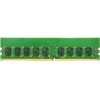Green Synology DDR4 ECC memory module with black chips, 16 GB capacity, gold connector edge.